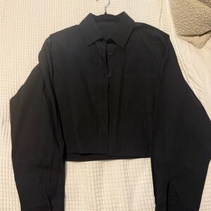 Black Cropped Button Down Shirt